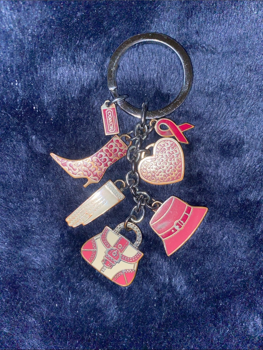 Coach Multi-Charm Enamel Key Ring in Pink,Cream & Silver
